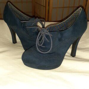 FIONI NAVY BLUE SUEDE OXFORD SHOES 4" HEELS LACE UP PUMPS 145306-WOMENS SIZE 8